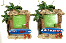 Surf Shack Palm Tree Hut Picture Frame Ornaments Set of 2 St Nicholas Square