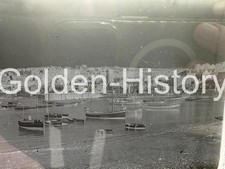 ANTIQUE NEGATIVE PHOTOGRAPH  GLASS SLIDE WHITBY HARBOUR FISHING BOATS BAY