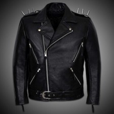 Ghost Rider Black Leather Biker Jacket Spiked Metal Studded Motorcycle Jacket