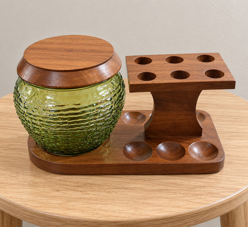 Wooden pipe stand with green - pipe,