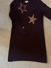 MONSOON M 12 14 Burgundy Jumper Dress with sequin stars