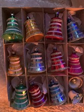 Vintage Box Of Mercury Glass Christmas Bell Baubles