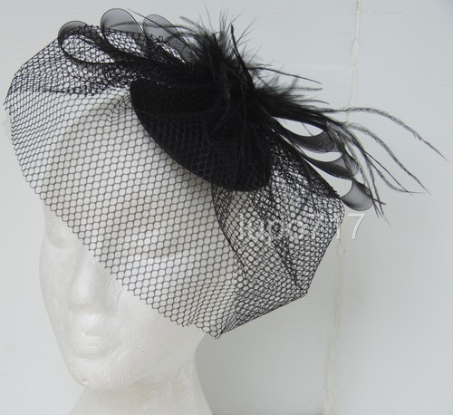 Black hat netting veil - black,