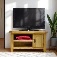 Cotswold Oak Small TV Stand / 90cm Solid TV Unit / DVD Storage Cabinet