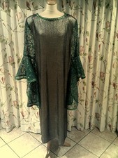 Drag Queen Bronze LONG dress with green oval  sleeves 20/22