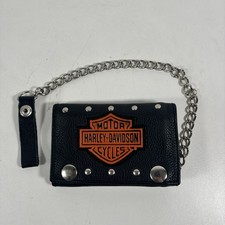  80's HARLEY DAVIDSON biker chain Tri-fold wallet USA Leather Vintage