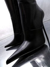 1969 Made in Italy Nappa Leather High Heels Iconic Pointy Boots Black 35