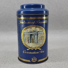 Vintage Jackson’s Of Piccadilly Coronation Tea Tin Blue Advertising