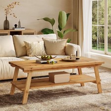 Solid Wood Coffee Table, 47-Inch Rustic Rectangle Center Table for Living Room