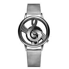 Music Melody Note Symbol Hollow Metal Stainless Women Ladies Analog Silver Watch