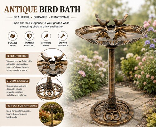 Bronze effect bird bath strong - bird,