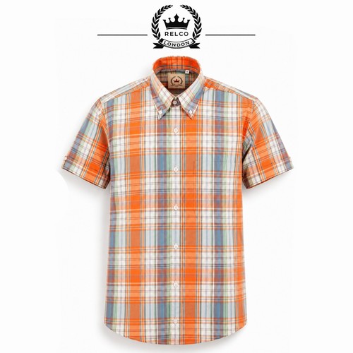 Relco orange check shirt - shirt, short