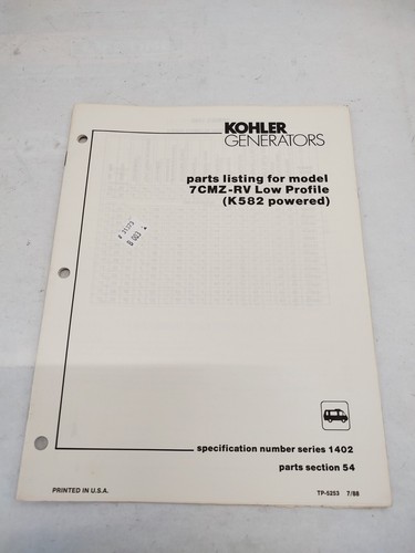 Kohler parts listing for model - listing,