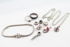 Sterling Silver Pandora Jewellery Signed Branded Charms Necklace Rings x 10