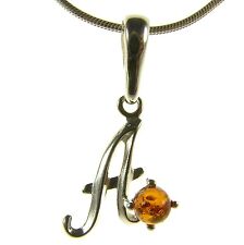 BALTIC AMBER STERLING SILVER 925 ALPHABET LETTER A PENDANT NECKLACE JEWELLERY