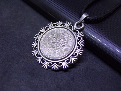 Sixpence necklace pendant 1953 - necklace,