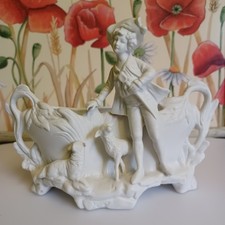 German Gerold Porcelain Bisque Statue Planter Sheep  Shepherd
