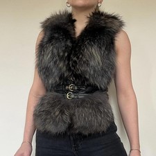 Vintage black grey real fox