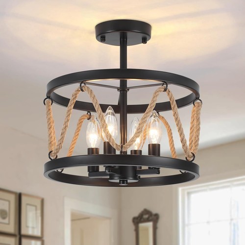 Black semi flush ceiling - black, light