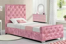 NEW PINK DIAMOND CRUSHED VELVET FABRIC BED FRAME 3FT 4FT 4FT6 5FT SALE IN UK