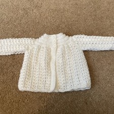 Hand knitted White baby Matinee Coat.lace Effect.size 0/6 months For Small Baby)