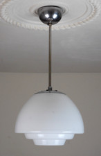 ART DECO Hand-Blown Opaline Glass Pendant Lamp Vintage Swedish 20s 30s 1950s Era