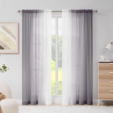Sheer Curtains 56x81 inch Chiffon Gradient Window Drapes Grey/White 2 Panels NEW