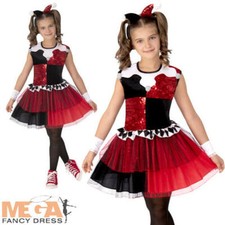 Girls Deluxe Harley Quinn Fancy Dress DC Comic Book Kids Halloween Costume New