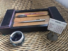 Desk Set, Dip Pens “Life Long “ Propelling Pencil, Inkwell Perpetual Calendar