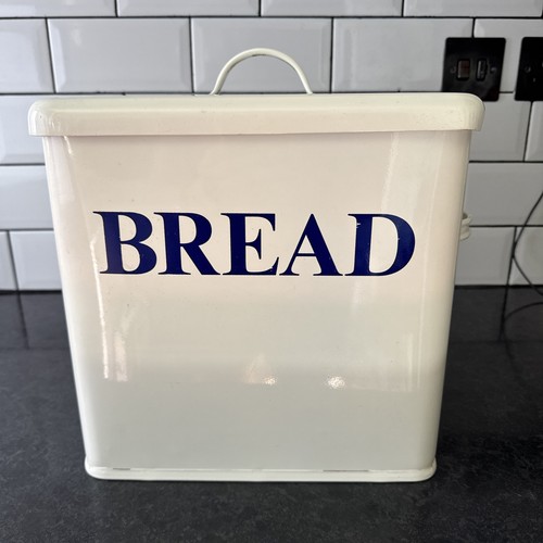 Vintage metal enamel bread bin - vintage,