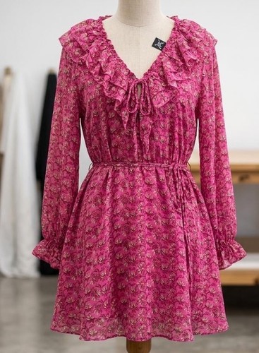 Pink floral modal chiffon - pink,