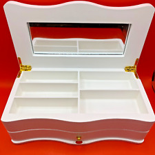 White Elegant Wooden Jewellery Box With Drawer & Internal Mirror