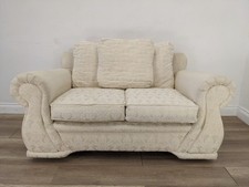 SOFA 2 Seater Ivory White Floral Damask Fabric Scatter Back Removable Cushions