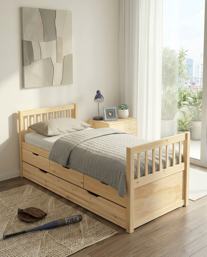 3ft pine trundle - trundle, bed