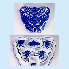 Vintage Chinese Butterfly Moth Blue & White Sweet Meat Hors D’ Oeuvre Lid Dish