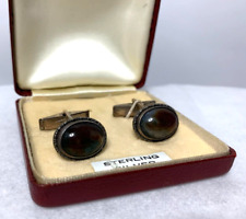 Beautiful vintage STERLING  silver cufflinks stone  lovely men's