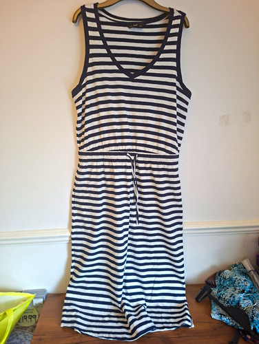Navy white striped v neck - f&f, navy/white