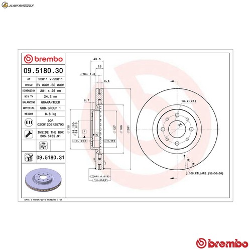Brake discs 5180 31 for - brake, 09.5180.31
