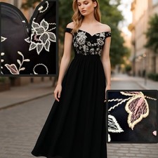 Black Maxi Dress Party Prom Cocktails LITTLE MISTRESS Bardot Womens Bust 33-34in