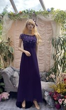 Maxi Dress Cadbury Purple Embroidered Corded Floral Lace LQ Designs Size 10 UK