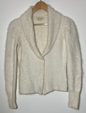 Monsoon Angora Blend Fluffy Beige Cardigan Long Sleeve One Button Womens UK 10