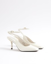 River Island Womens Slingback Court Heels Cream Pointed Toe Backless Strap Shoes
