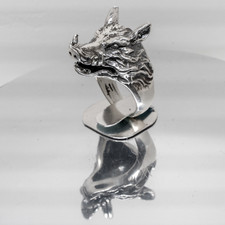 Wild Boar with tusks Ring .925 sterling silver Biker Pig Animal Sizes M - Z +