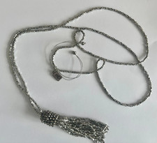 Mint Velvet Silver Tiny Metal cube bead Tassel Long Party Necklace