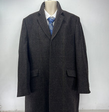 M&S Moon Yorkshire Tweed Mens Overcoat Size XL Brown Wool Blue Harbour Luxury