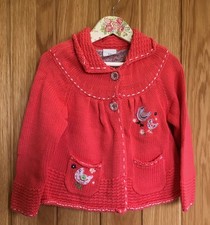 NEXT Knitted Cotton A-Line Cardigan with Birds applique & Pockets 3-4 years