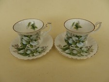 Royal Albert Bone China Pair of Coffee Cups & Saucers "Trillium"