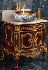 Hand Basin COPPER Floral Kasbah Bathroom Porcelain Ceramic Countertop SET Sink 