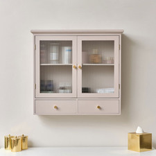 Pink Reeded Glass Wall Cabinet with Drawers cupboard wall shelving shelf