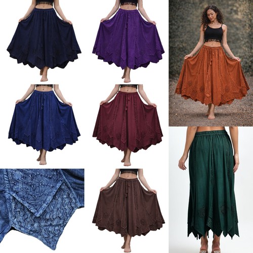 Boho embroidered maxi - embroidered, skirt